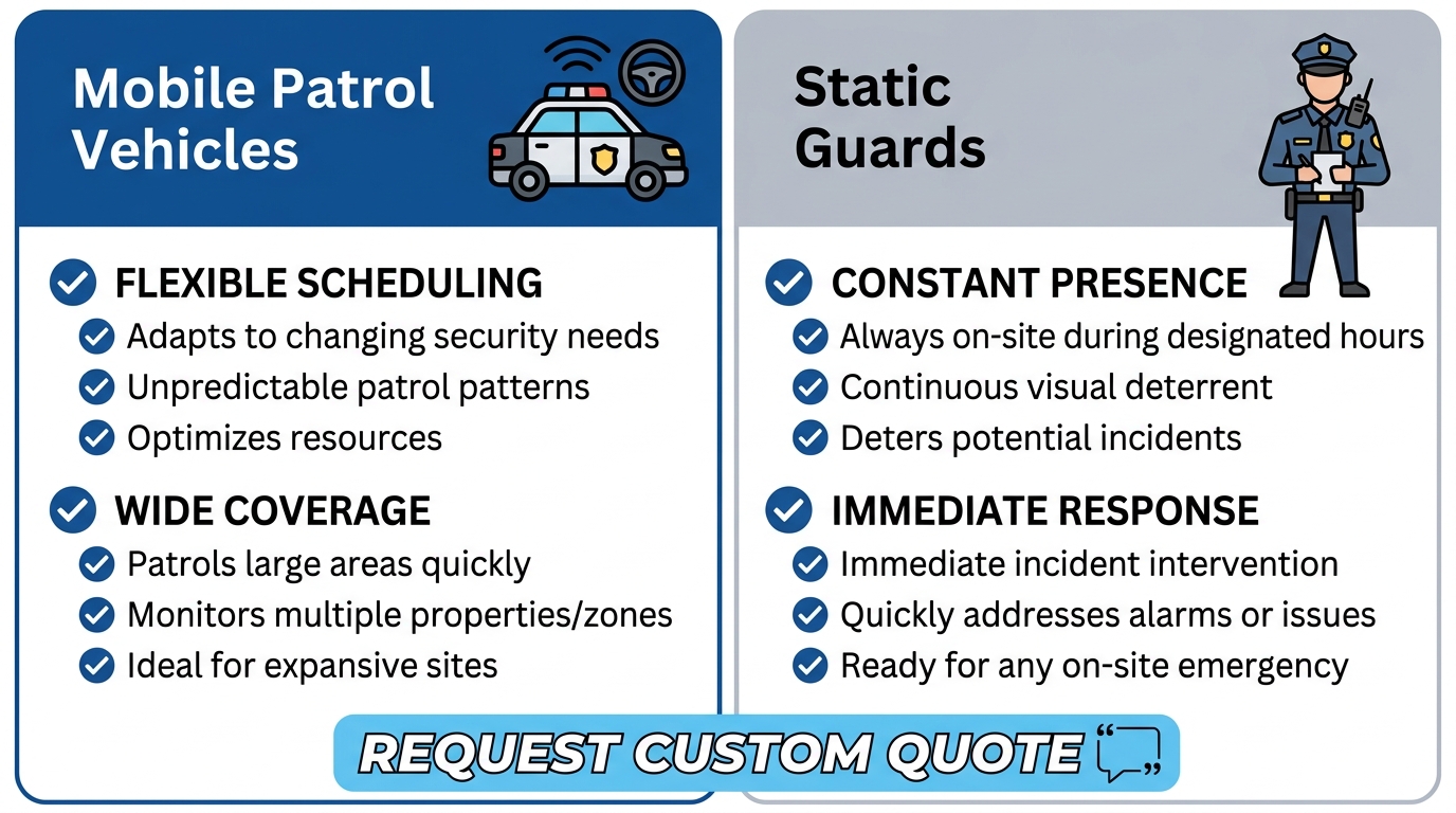 Mobile patrol versus static guard infographic for Vancouver hospitality properties