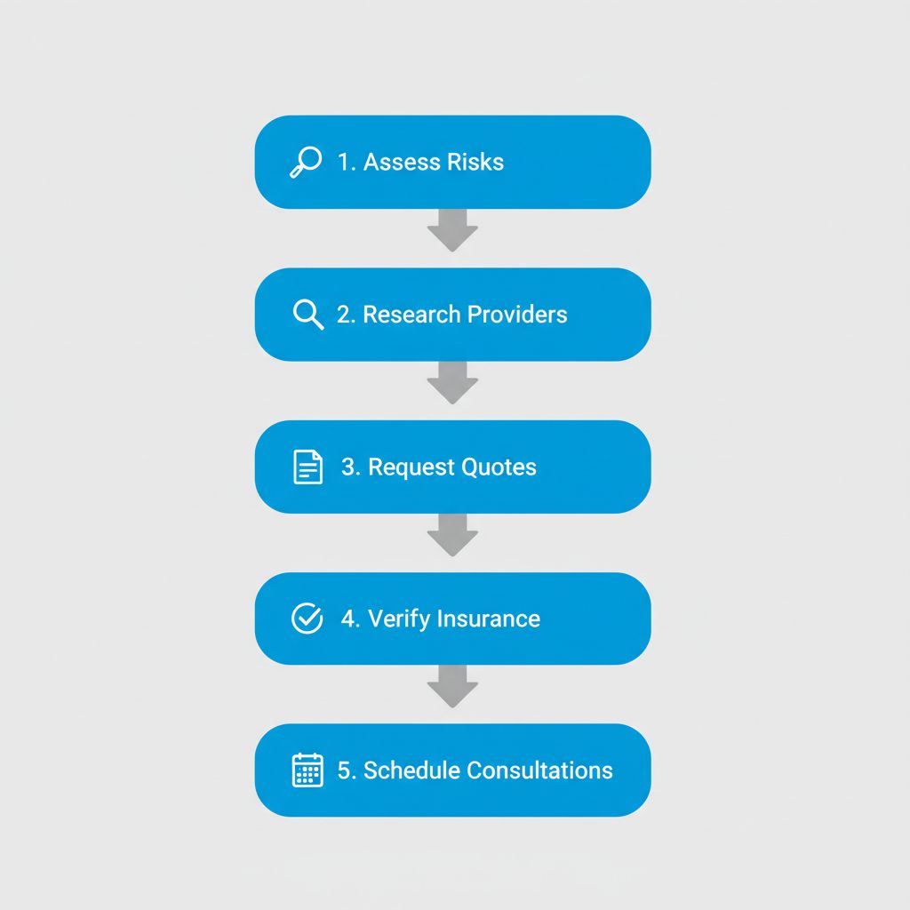 Vertical process flow diagram illustrating five steps to engage security services in Richmond, BC, with icons and minimal labels.