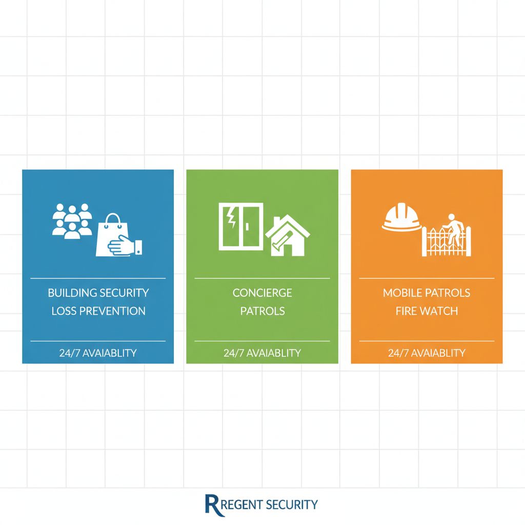 Infographic showing security risks and recommended services in Downtown Burnaby, Metrotown, and South Burnaby areas.